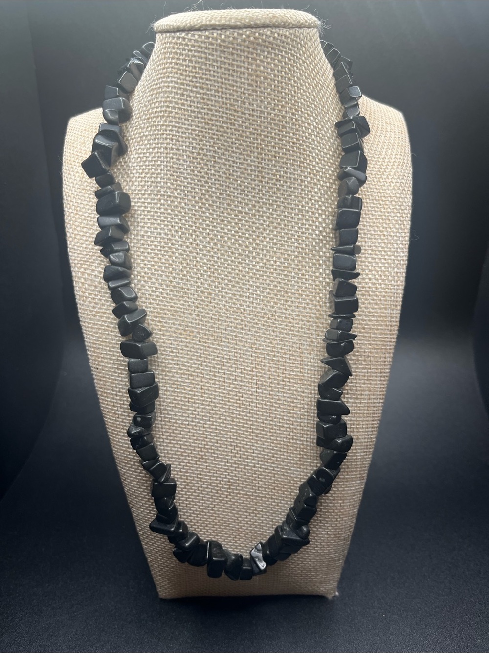 Black Onyx Stone Chip Necklace 21” Chunky Statement Jewelry